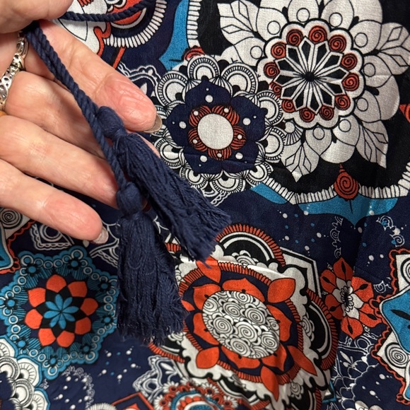 Hotouch NWT L blue orange white Bohemian Floral Print Tassel tie Dress - Picture 7 of 9